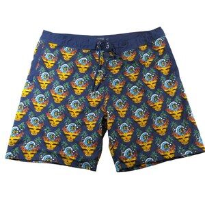 Section 119 Mens Grateful Dead Swim Trunks 42 x 12 Blue Allover Skull Surf Bear